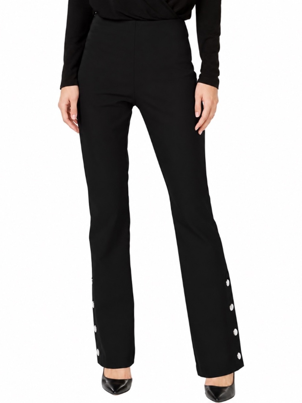 INC International Concepts Snap-Bottom Black Stretch Casual Trouser Pants Size 8